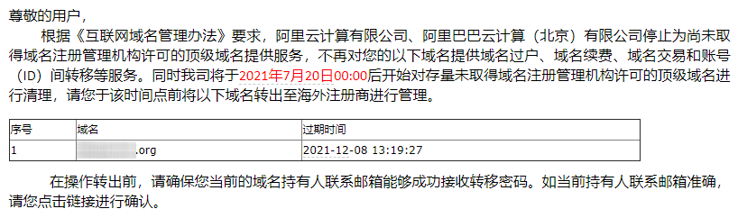 国内未获许可的顶级域名限期转移