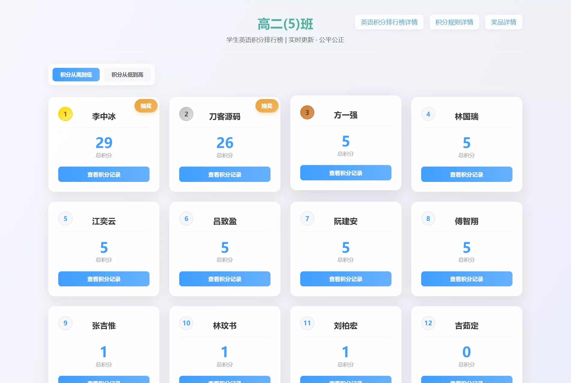 班级学生平时表现记录 积分抽奖系统源码 全开源 班级学生平时表现记录 积分抽奖系统源码 全开源