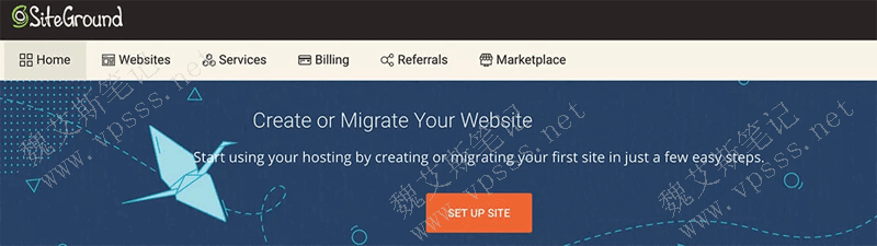 横幅中看到“Create or Migrate Your Website”，点击【SET UP SITE】按钮