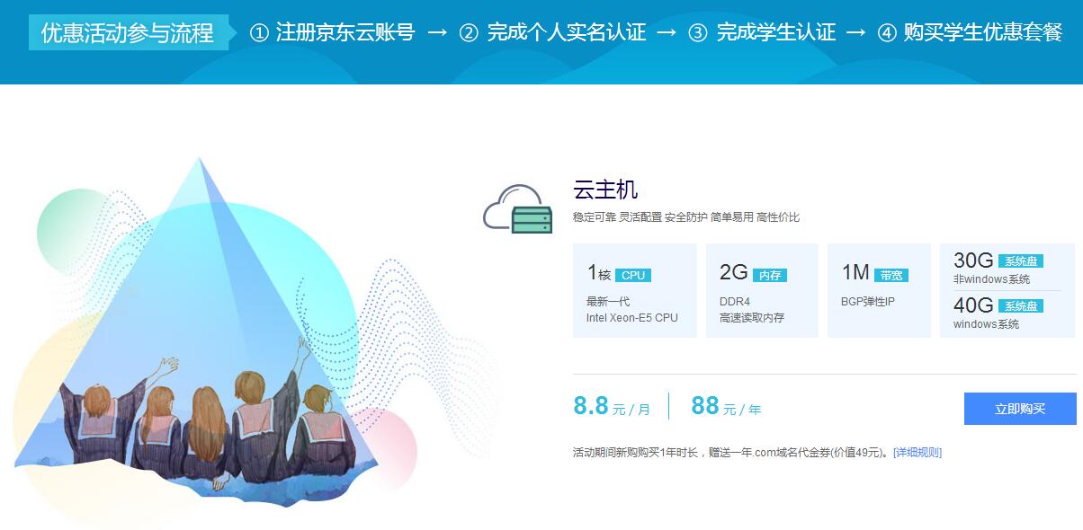 京东云学生88一年送COM域名-Ferry资源网